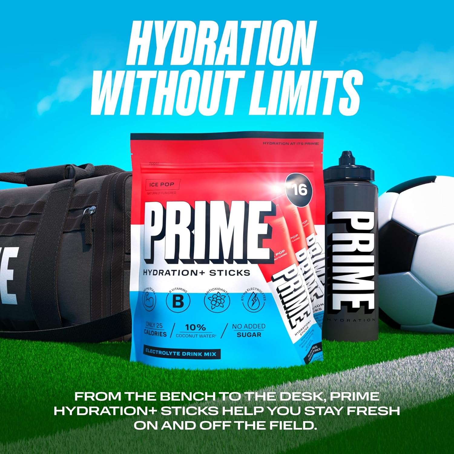 PRIME HYDRATION+ Sticks ICE POP | Hydration Powder Single Serve Sticks | Electrolyte Powder On The Go | Low Sugar | Caffeine-Free | Vegan | 16 Sticks-5