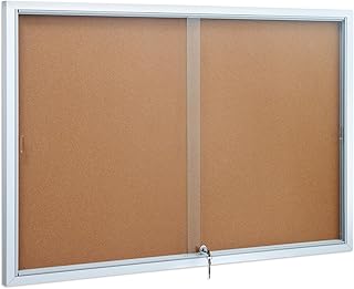 Swansea Enclosed Locking Bulletin Board Cork Message Board with Sliding Glass Doors,for Indoor Use,48"x31.5"