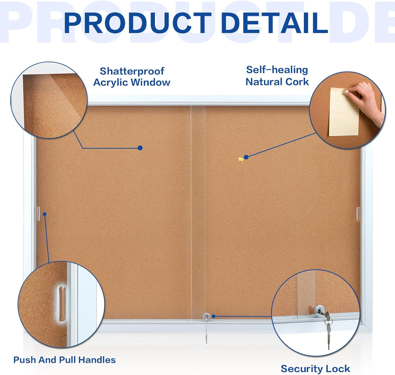 Swansea Enclosed Locking Bulletin Board Cork Message Board with Sliding Glass Doors,for Indoor Use,48"x31.5"-2