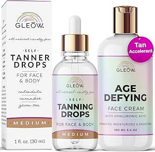 Face Tanning Drops to Add to Moisturizer, Face Self Tanner Drops with Revitalizing Cream, Self Tanning Drops for Face and Body, Bronzing Drops with Hydrating Cream 1oz+3.4oz