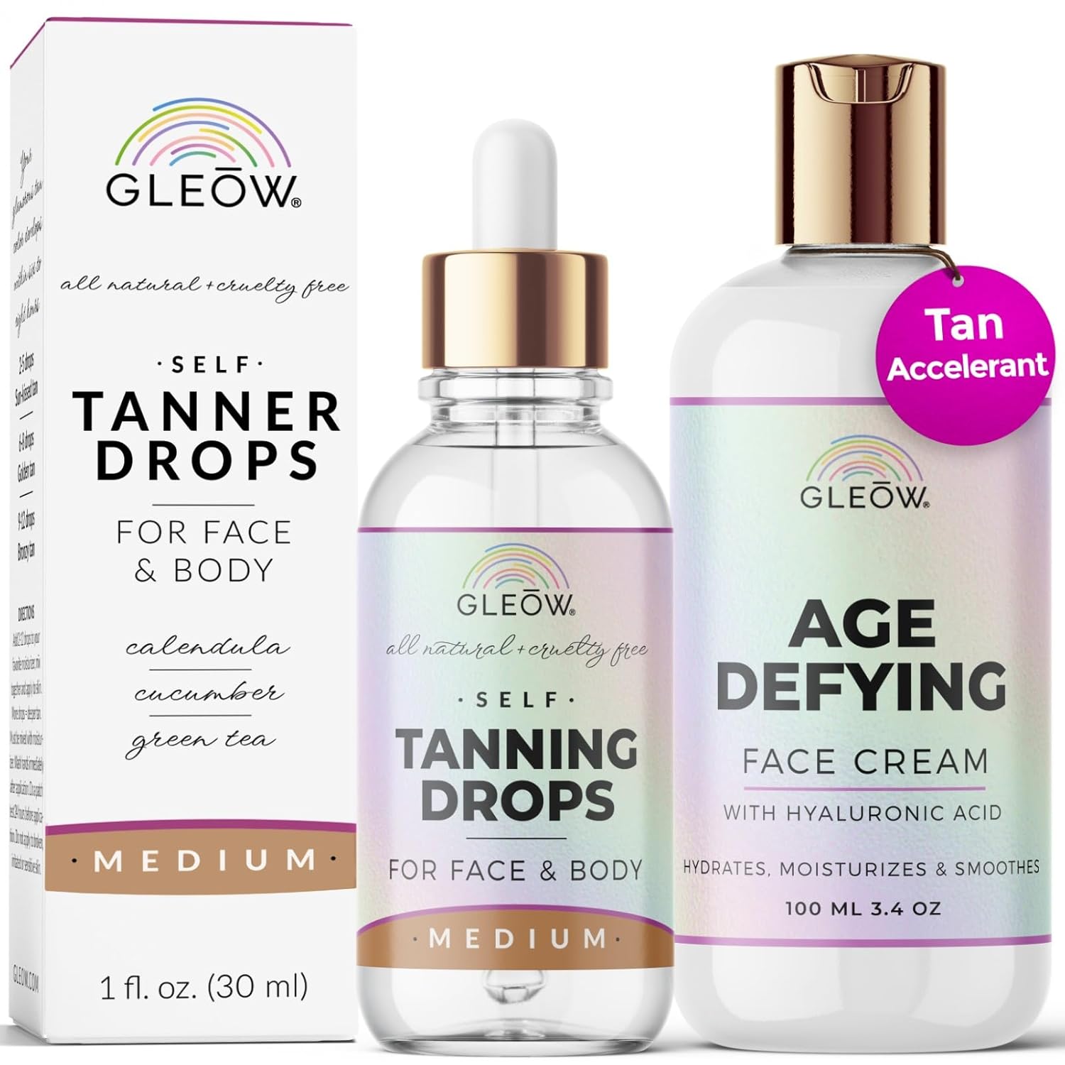 Face Tanning Drops to Add to Moisturizer, Face Self Tanner Drops with Revitalizing Cream, Self Tanning Drops for Face and Body, Bronzing Drops with Hydrating Cream 1oz+3.4oz-0