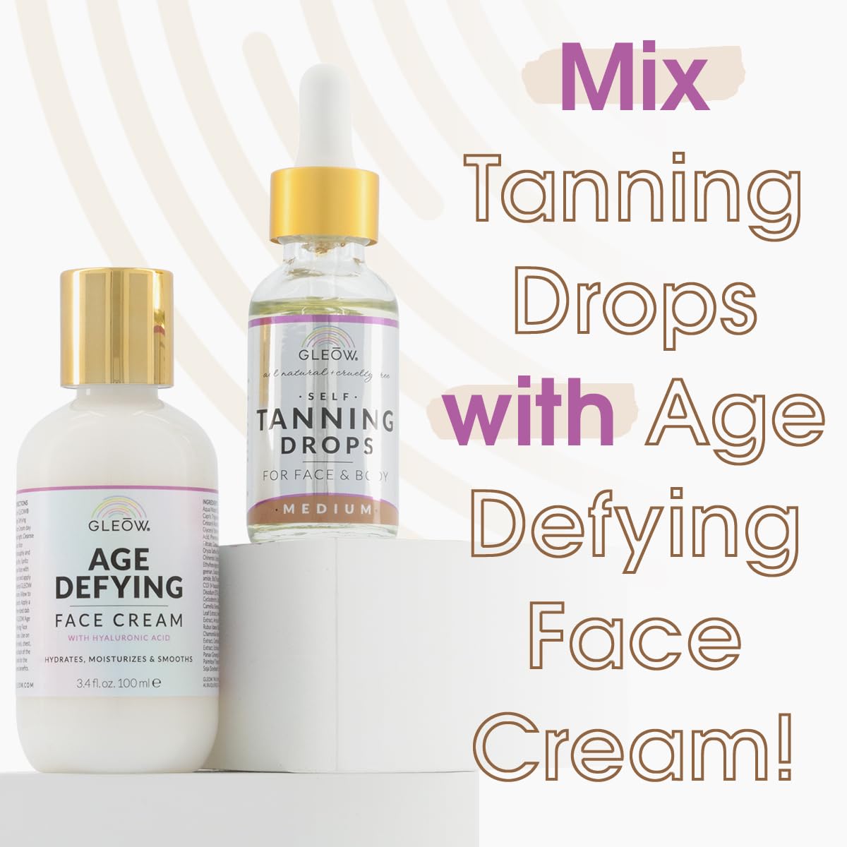 Face Tanning Drops to Add to Moisturizer, Face Self Tanner Drops with Revitalizing Cream, Self Tanning Drops for Face and Body, Bronzing Drops with Hydrating Cream 1oz+3.4oz-2