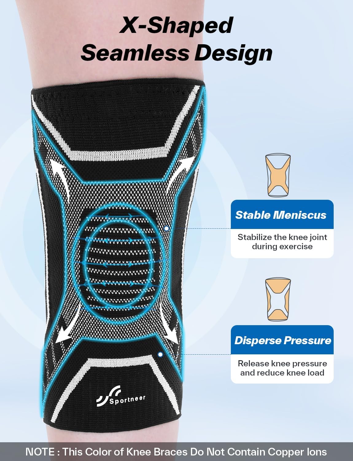 Copper Knee Brace for Men & Women - Sportneer Copper Knee Compression Sleeve with Side Stabilizers - Knee Support for Running, Hiking, Working, Basketball, Volleyball, Gym, Meniscus Tear, ACL, Arthritis Knee Pain Relief, A Pair-4