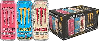 Monster Energy Juice Monster Variety Pack, Pipeline Punch, Mango Loco, Pacific Punch, Energy+Juice, Energy Drink, 16 Ounce (Pack of 15)