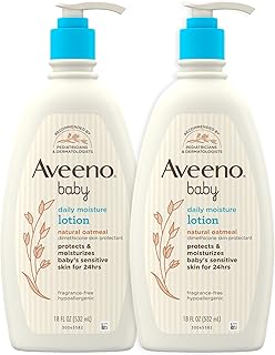 Aveeno Baby Daily Moisture Body Lotion for Delicate Skin, Natural Colloidal Oatmeal & Dimethicone, Hypoallergenic Moisturizing Lotion, Fragrance- & Paraben-Free, 2 x 18 fl. Oz (Pack of 2)