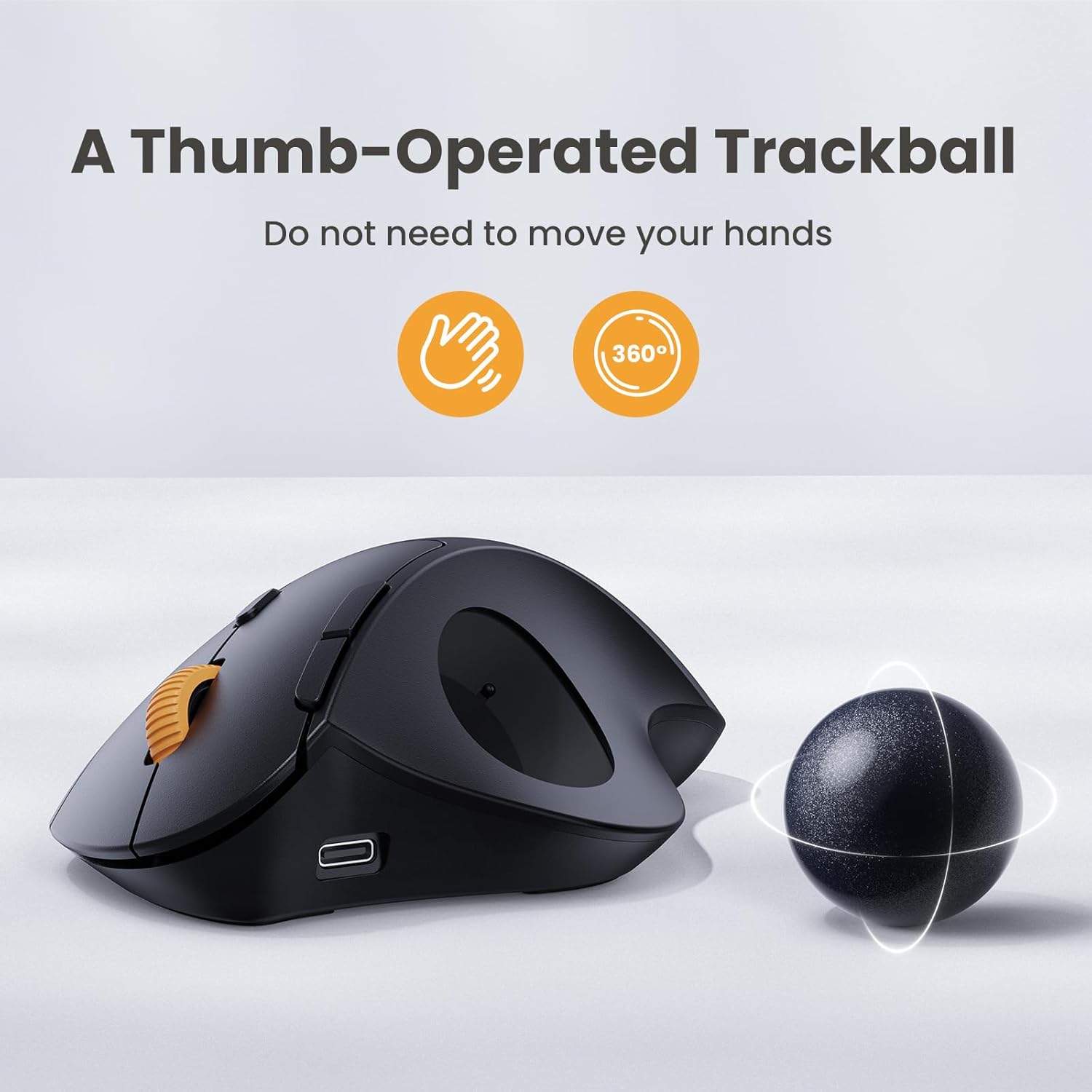 ProtoArc Wireless Trackball Mouse, EM04 Ergonomic Bluetooth Rollerball Mouse Rechargeable Computer Laptop Mouse Thumb Control Mice, Compatible with PC, iPad, Mac, Windows-Gray Ball-2