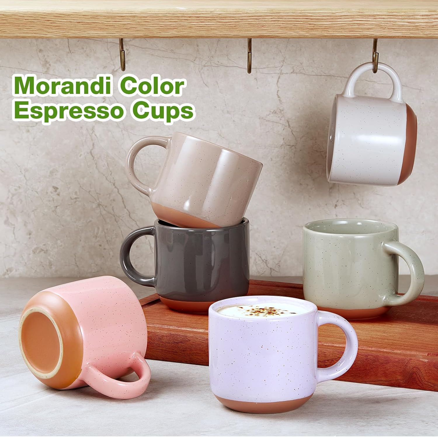 Morandi Color Ceramic Mini Espresso Cups Set of 6, 5 oz Espresso Mugs with Handle, Porcelain Coffee Mugs Demitasse Cups, Modern Style Espresso Cups, Microwave Dishwasher Safe Suit for Espresso Machine-2