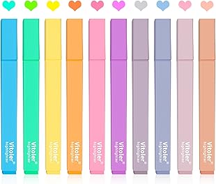 Vitoler 10Pcs Aesthetic Highlighters, Chisel Tip Marker Pens,Assorted Color Candy Highlighters,No Bleed Bible Highlighters,Cute Pastel Highlighters for Journaling Planner Notes School Supplies