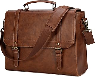 IGOLUMON Messenger Bag for Men 15.6 inch Vintage Leather Waterproof Laptop Briefcase Large Computer Laptop Bag Leather Satchel Bag Retro Shoulder Bag for Office Business Travel College, Brown