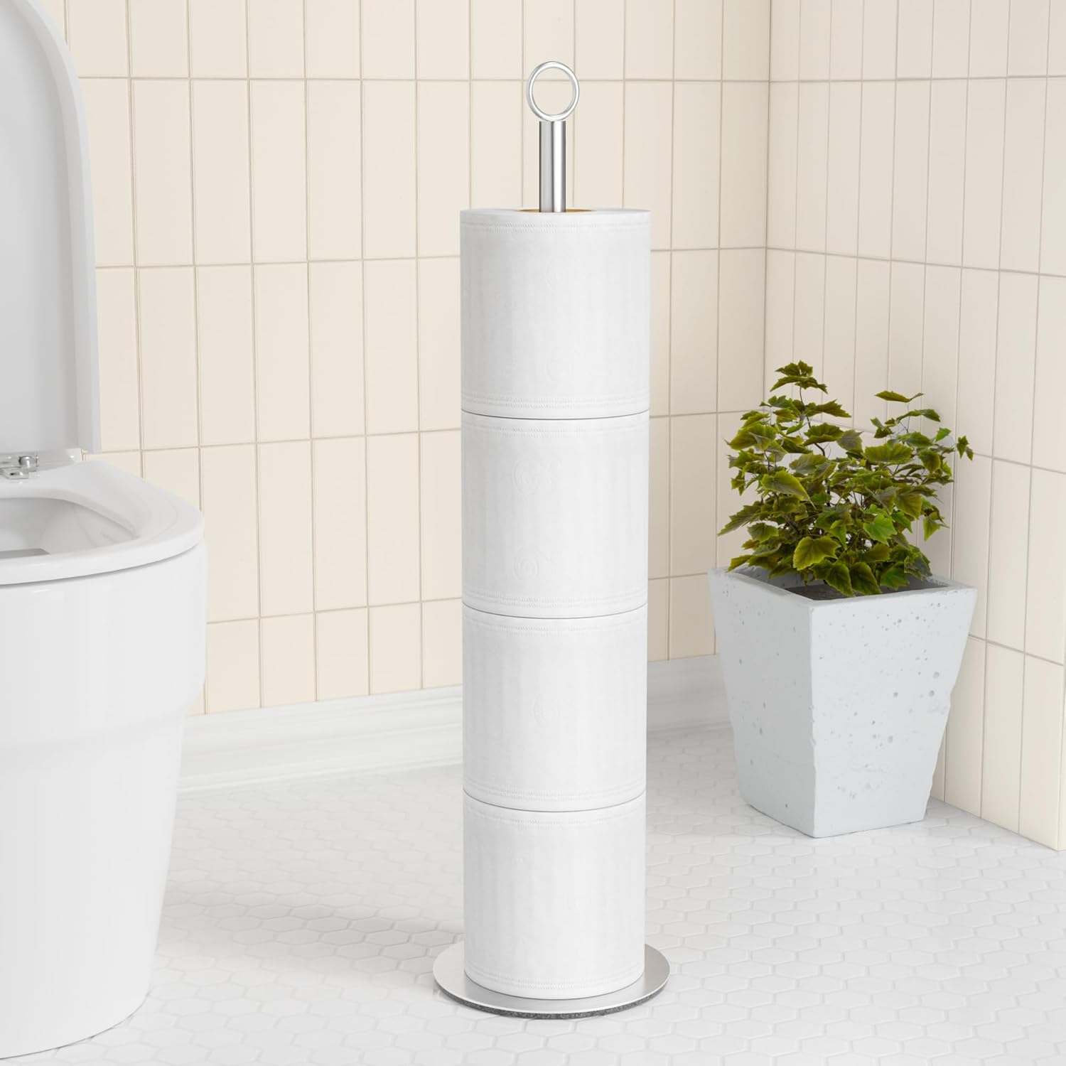 Toilet Paper Holder Stand - with Reserve Function, Free-Standing Toilet Paper Storage Holder, Stainless Steel Toilet Roll Holder Stand for Bathroom & Toilet Spare Rolls Storage-5