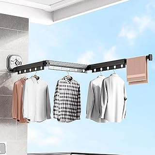 Portable Clothes Drying Rack, Retractable Wall Mounted Laundry Room Organization and Storage, Space Saver Collapsible Clothes Hanger Rack (Dark Gray, 3 Folding)