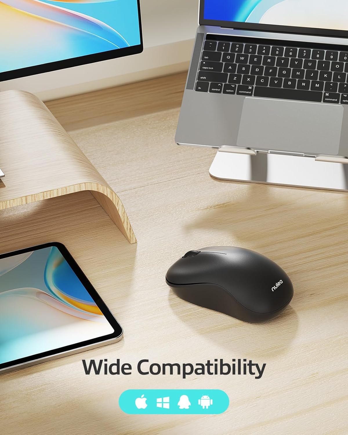 Nulea Wireless Bluetooth Mouse, Dual Mode Connectivity (Bluetooth 5.0 & 2.4G USB) Computer Mouse, Sleek, Portable, Compact Design in 10 Colors for iPad, Laptop & PC Use (Black)-4