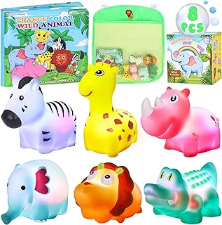 Light Up Bath Toys for Toddlers Kids Baby Boys Girls, No Hole Bath Toys with Bath Book & Organizer, Glow Bath Time Toys for Bathrooms Pool, Animals Bathtub Toys Gift for Toddlers Kids Baby Infants