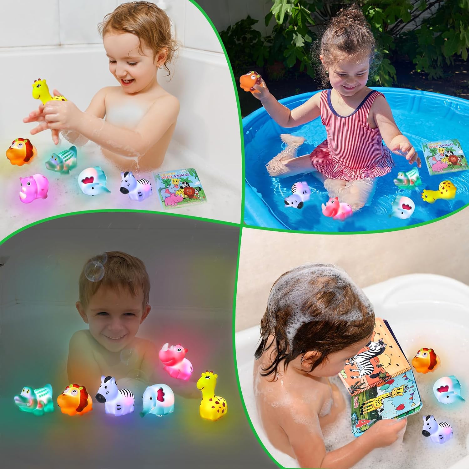 Light Up Bath Toys for Toddlers Kids Baby Boys Girls, No Hole Bath Toys with Bath Book & Organizer, Glow Bath Time Toys for Bathrooms Pool, Animals Bathtub Toys Gift for Toddlers Kids Baby Infants-5