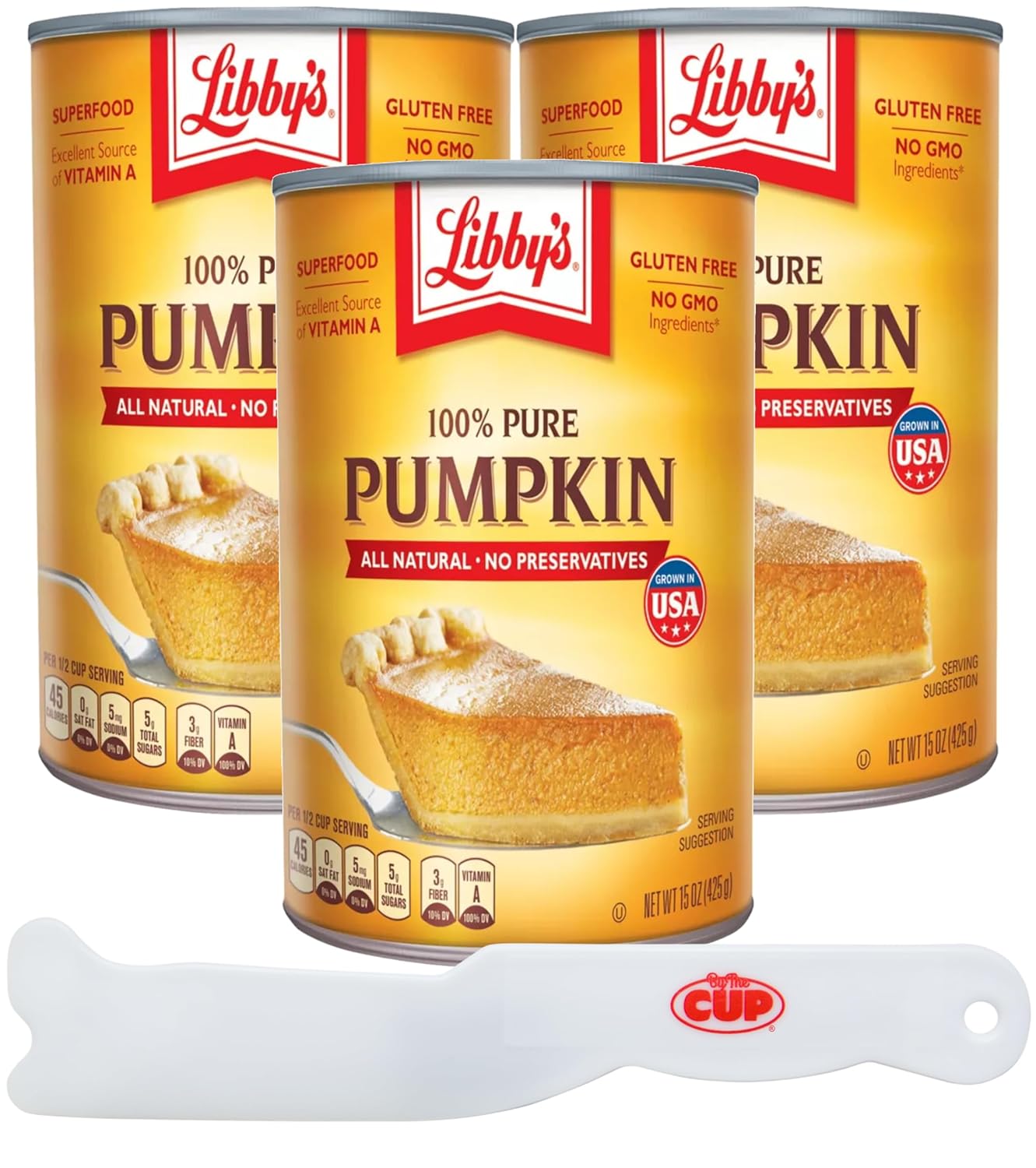 Libby's Pure Pumpkin, Gluten Free, Non-GMO, Superfood, 15 oz Can (Pack of 3) with By The Cup Pie Slicer-0