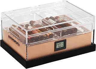 CASE ELEGANCE - Felix Pro Tupperdor - Airtight Acrylic Humidor, Two Acrylic Trays, Spanish Cedar Tray, Ash Wood Base, Digital Hygrometer, Acrylic Divider - Holds 50-60 Cigars