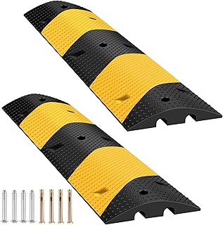 Rengue 39.3" Rubber Speed Bump, Pack of 2 Total 78.6'' Heavy Duty, Humps Rated 66000 LBS Load Capacity, Speed Humps with 4 Bolt Spikes Anchors for Asphalt Concrete Gravel Driveway