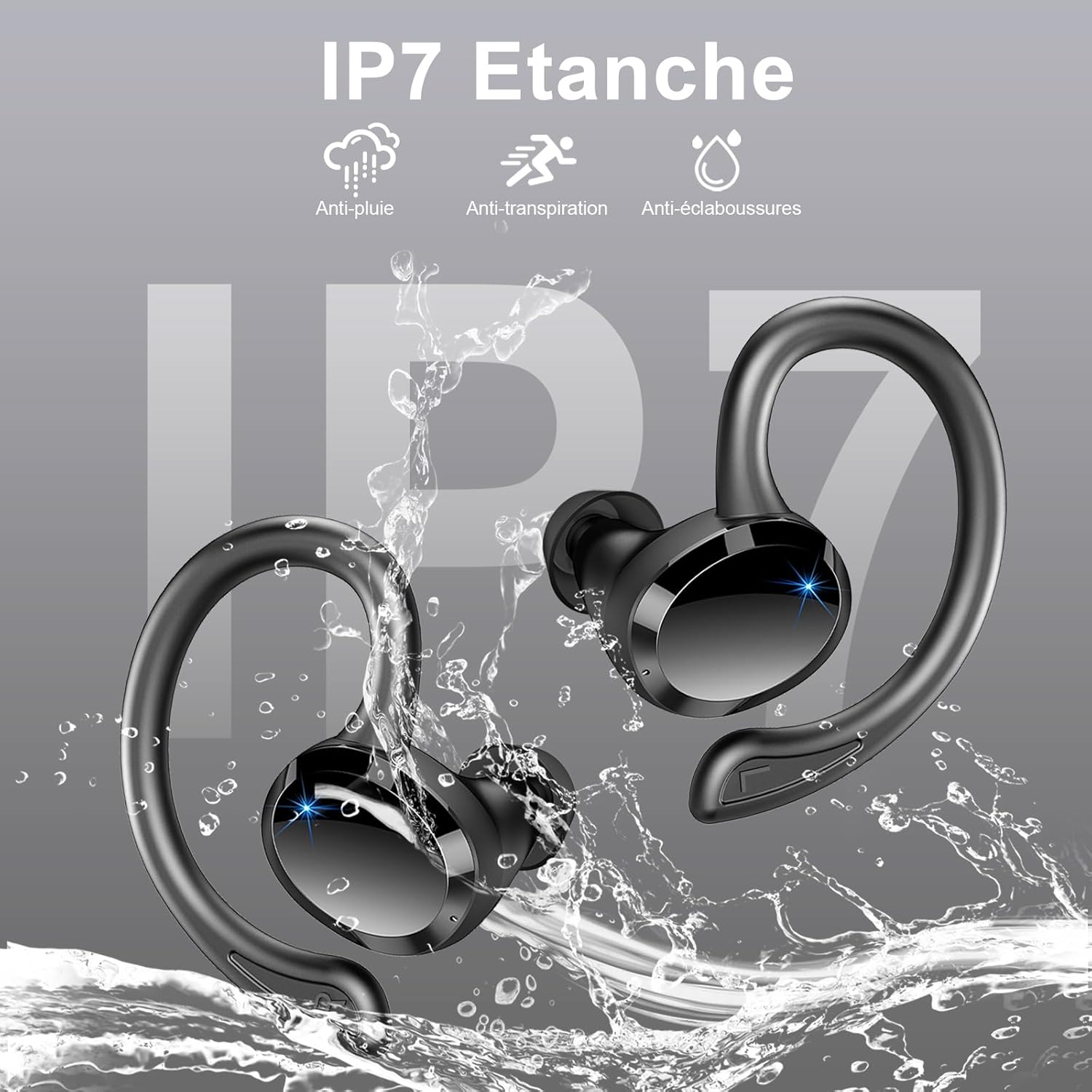 Wireless Earbuds Bluetooth Headphone Sport, 2024 Bluetooth 5.3 Earbud 14.2mm Driver Stereo Over Ear Buds, 48Hrs Earphone with Earhook, Noise Cancelling Mic, IP7 Waterproof Headset for Workout/Running-6