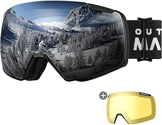 OutdoorMaster Heron Ski Goggles with 2 Lens, Frameless, Magnetic Interchangeable HD Toric Lens, OTG Snowboard Goggles