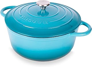 Cast Iron Dutch Oven with Lid – Non-Stick Ovenproof Enamelled Casserole Pot, Oven Safe up to 500° F – Sturdy Dutch Oven Cookware – Blue, 6.4-Quart, 28cm – by Nuovva