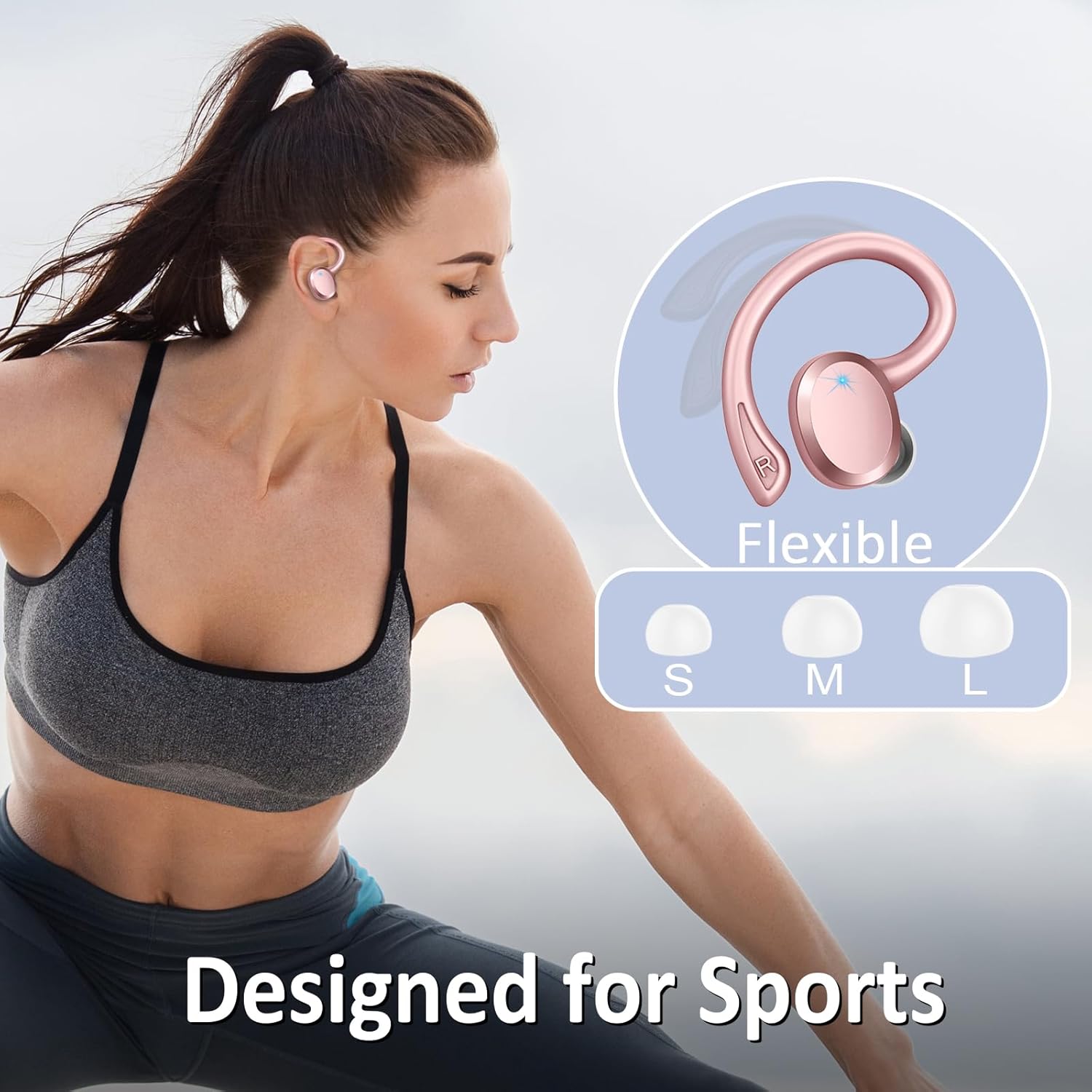 Wireless Earbuds Bluetooth Headphones Sport, 2024 Bluetooth 5.3 Earbud 3D HiFi Stereo Over Ear Buds, 48Hrs Earhooks Earphone with Noise Cancelling Mic, IP7 Waterproof Headset for Workout/Running/Gym-5