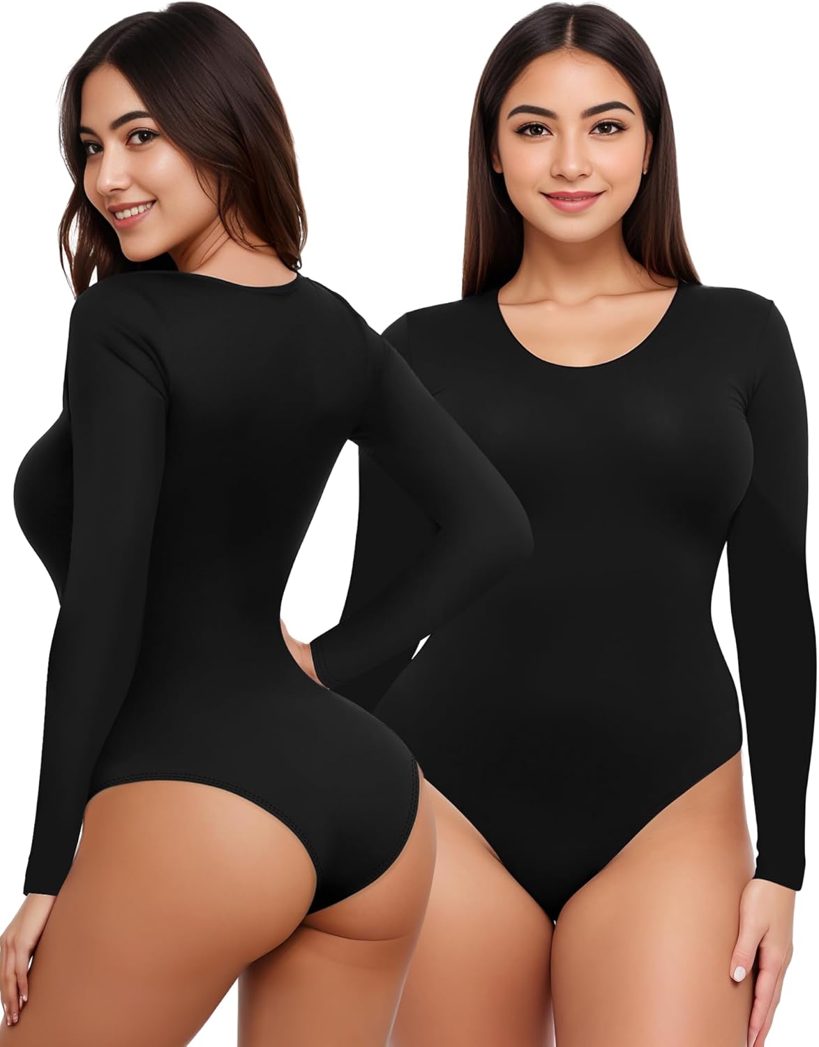 YOGINGO Long Sleeve Bodysuit for Women Crew Round Neck Basic Women Clothing Body Suit Tops Leotards for Womens Jumpsuit-2