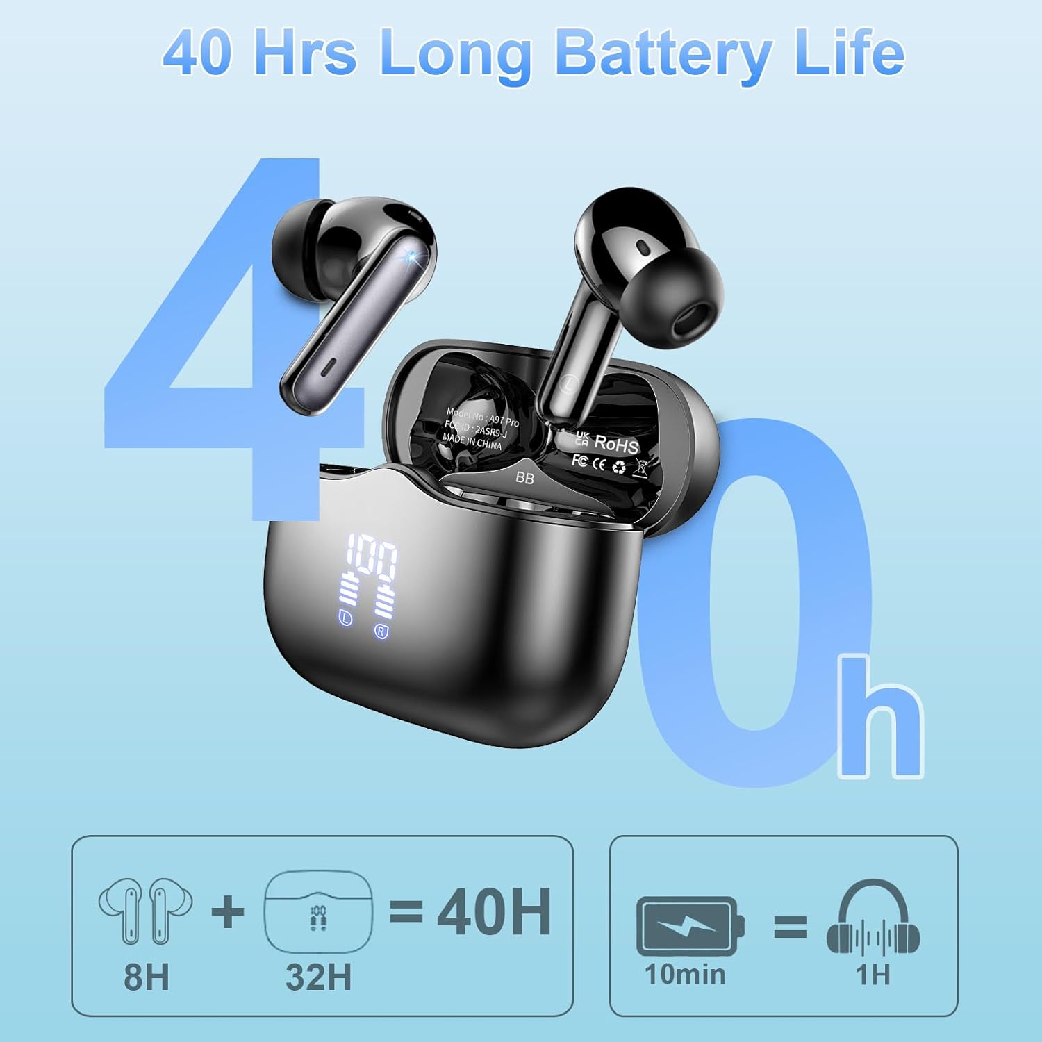 Wireless Earbud, Bluetooth 5.3 Headphones HIFI Immersive Sound with 4 HD Microphone, 40H Playtime, IP7 Waterproof, Easy Control Earphones with Light Weight USB-C Charging Case for Android IOS Workout-4