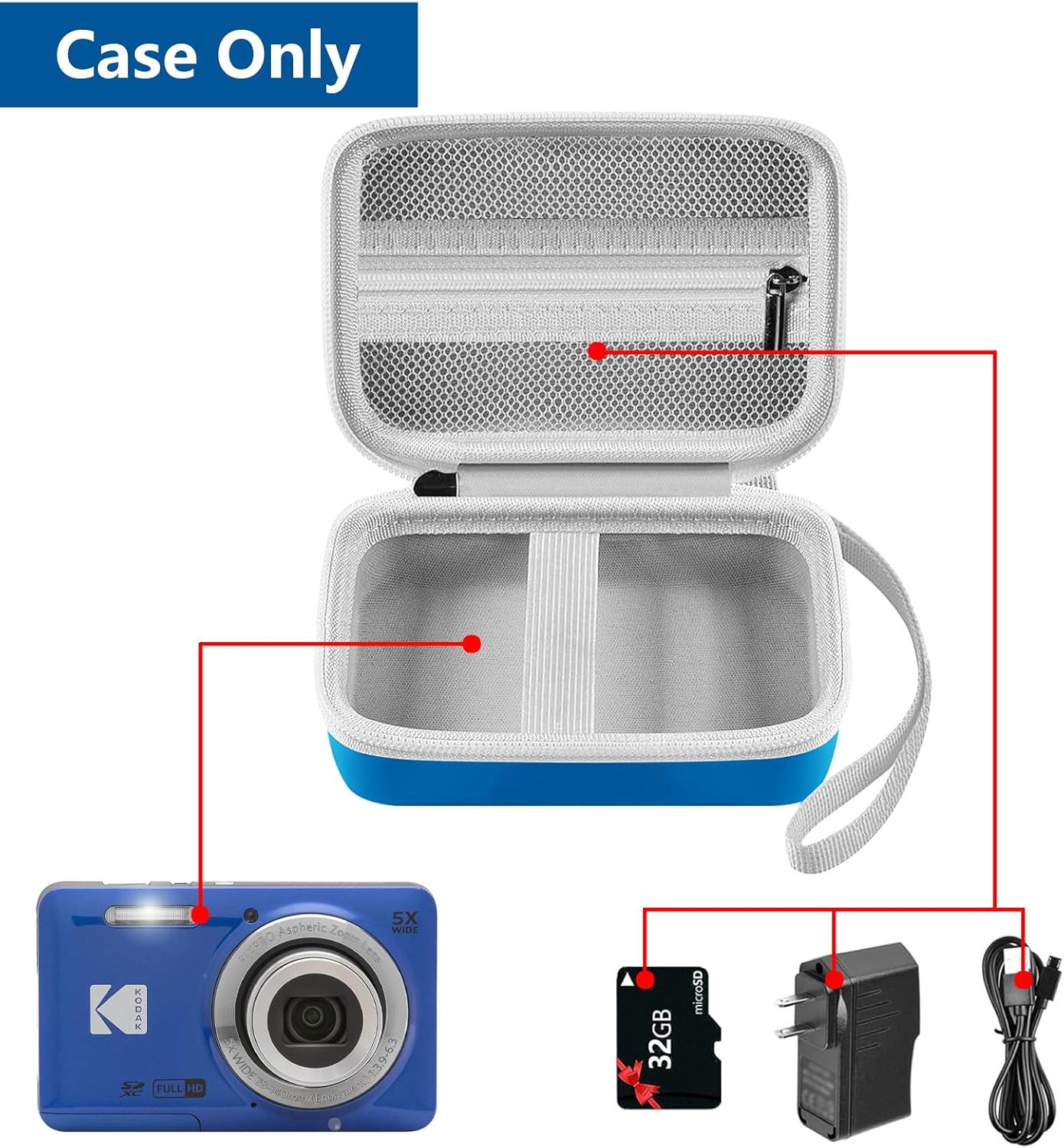 Leayjeen Digital Camera Case Compatible with KODAK/KuaJingKing/Polaroid/Saneen/VJIANGER/BEVLXNIV FHD 1080P 44MP Point Digital Camera,Compact Digital Camera for Teens and Kids-Blue(Case Only)-1