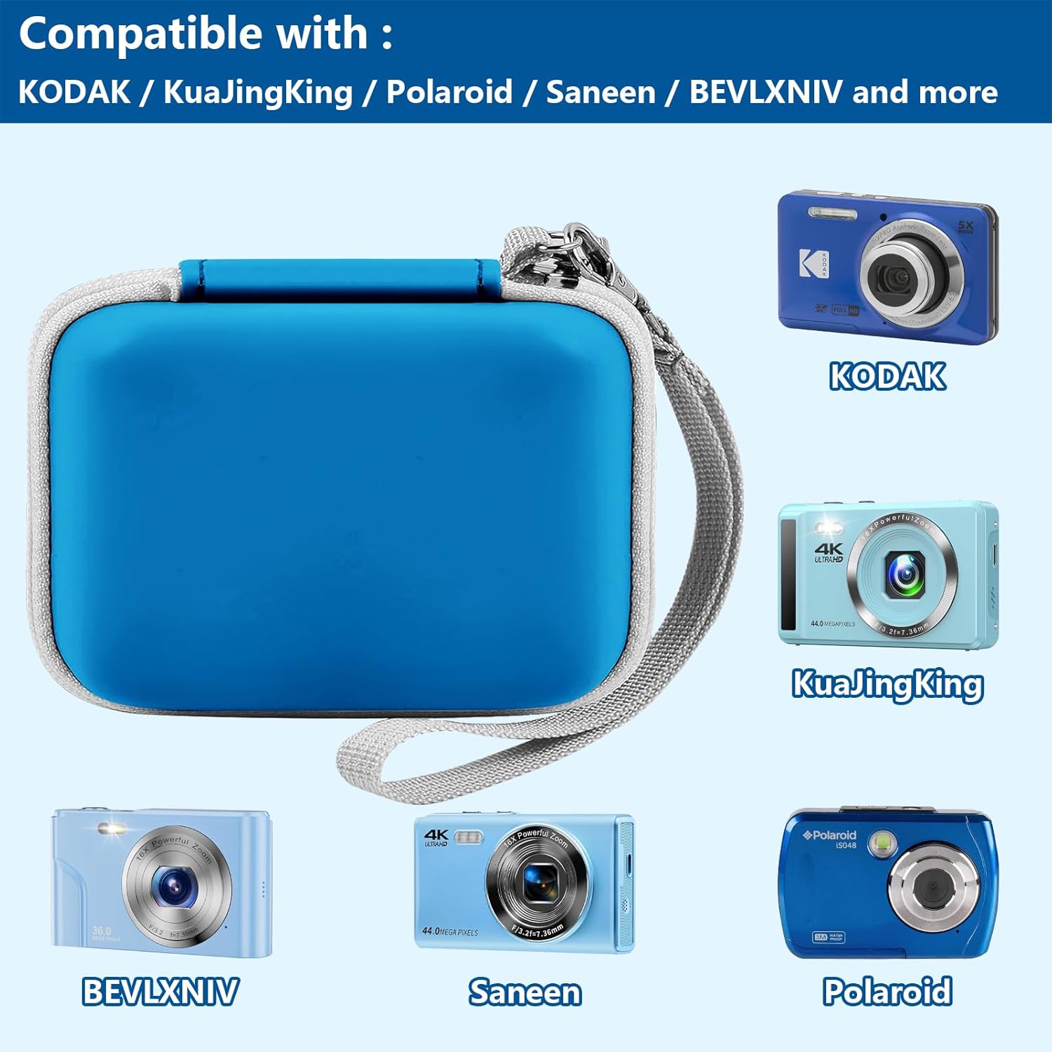 Leayjeen Digital Camera Case Compatible with KODAK/KuaJingKing/Polaroid/Saneen/VJIANGER/BEVLXNIV FHD 1080P 44MP Point Digital Camera,Compact Digital Camera for Teens and Kids-Blue(Case Only)-2