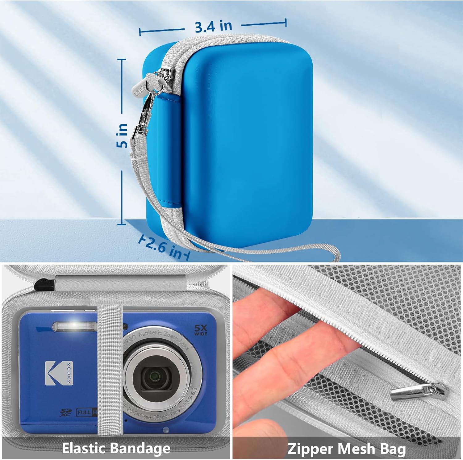 Leayjeen Digital Camera Case Compatible with KODAK/KuaJingKing/Polaroid/Saneen/VJIANGER/BEVLXNIV FHD 1080P 44MP Point Digital Camera,Compact Digital Camera for Teens and Kids-Blue(Case Only)-4