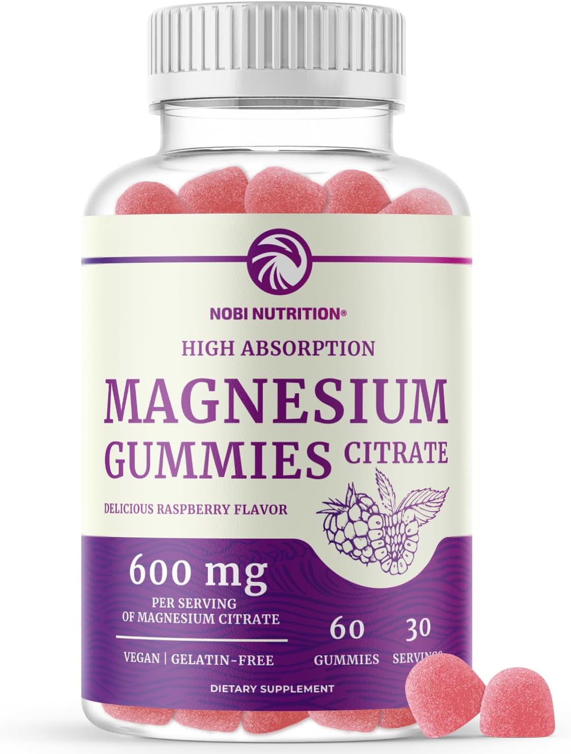 Magnesium Citrate Gummies | 600mg | High Absorption Magnesium for Calm, Relaxation & Digestion | Vegan, Non-GMO | Raspberry Flavor | Extra Strength Magnesium Gummy Supplement for Adults | 60 Count-0