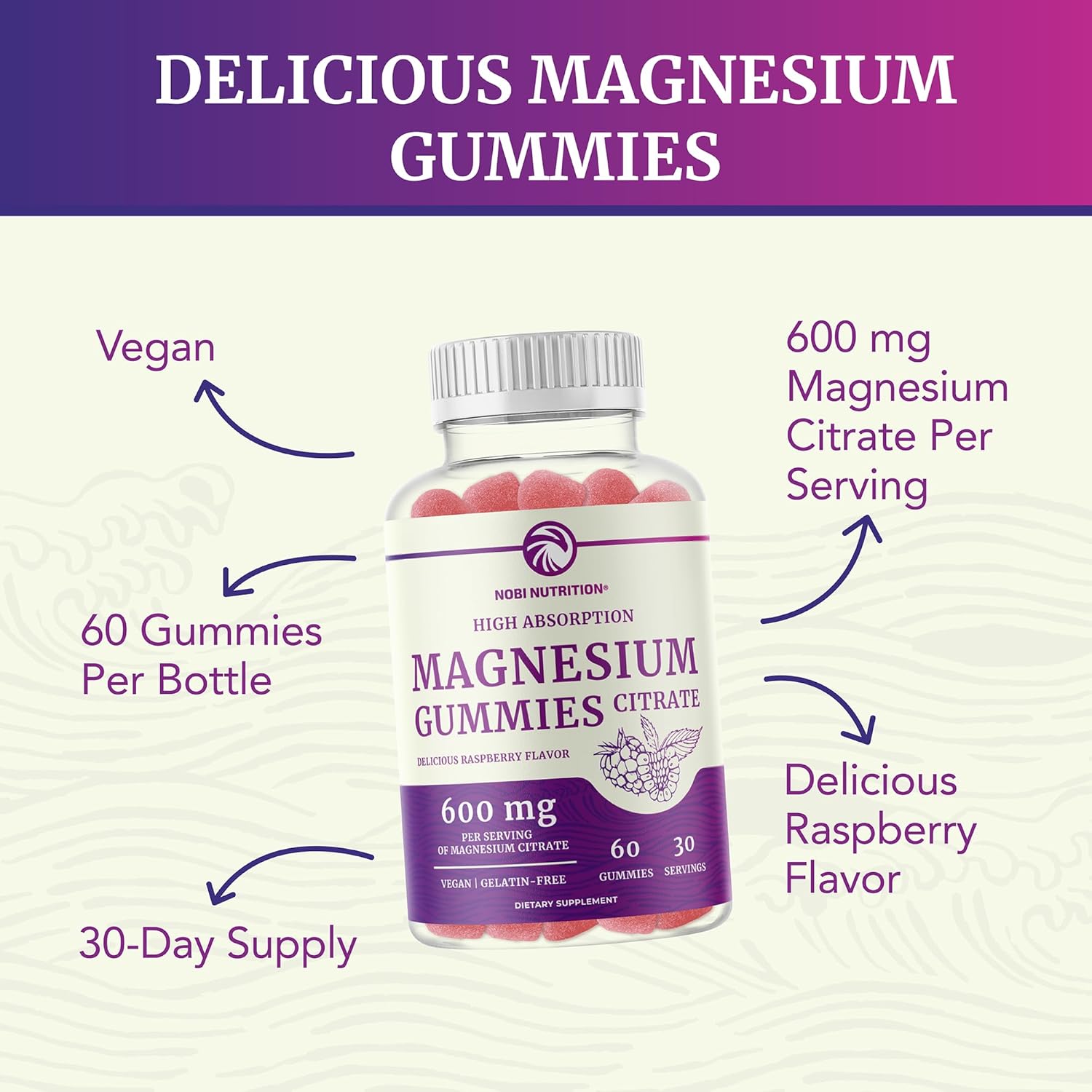 Magnesium Citrate Gummies | 600mg | High Absorption Magnesium for Calm, Relaxation & Digestion | Vegan, Non-GMO | Raspberry Flavor | Extra Strength Magnesium Gummy Supplement for Adults | 60 Count-3