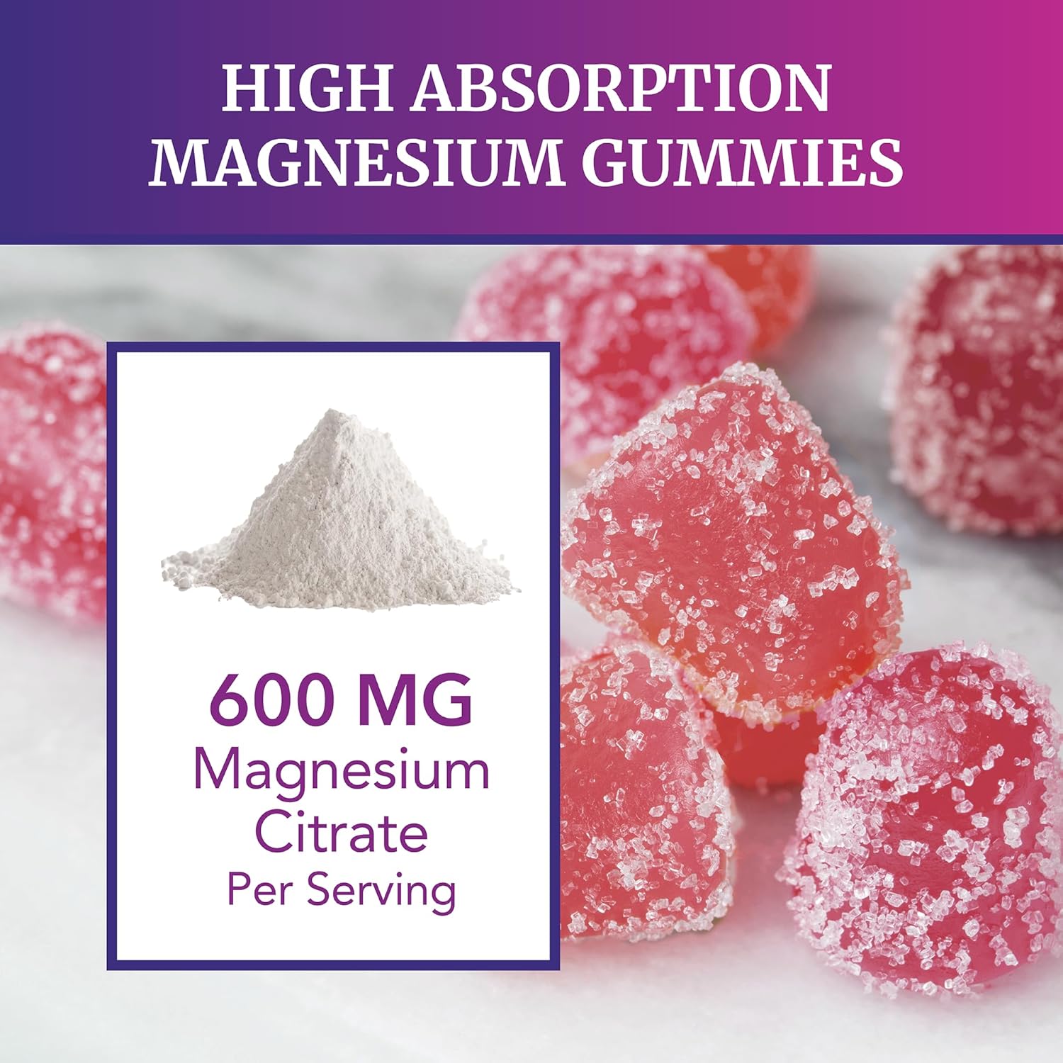 Magnesium Citrate Gummies | 600mg | High Absorption Magnesium for Calm, Relaxation & Digestion | Vegan, Non-GMO | Raspberry Flavor | Extra Strength Magnesium Gummy Supplement for Adults | 60 Count-6