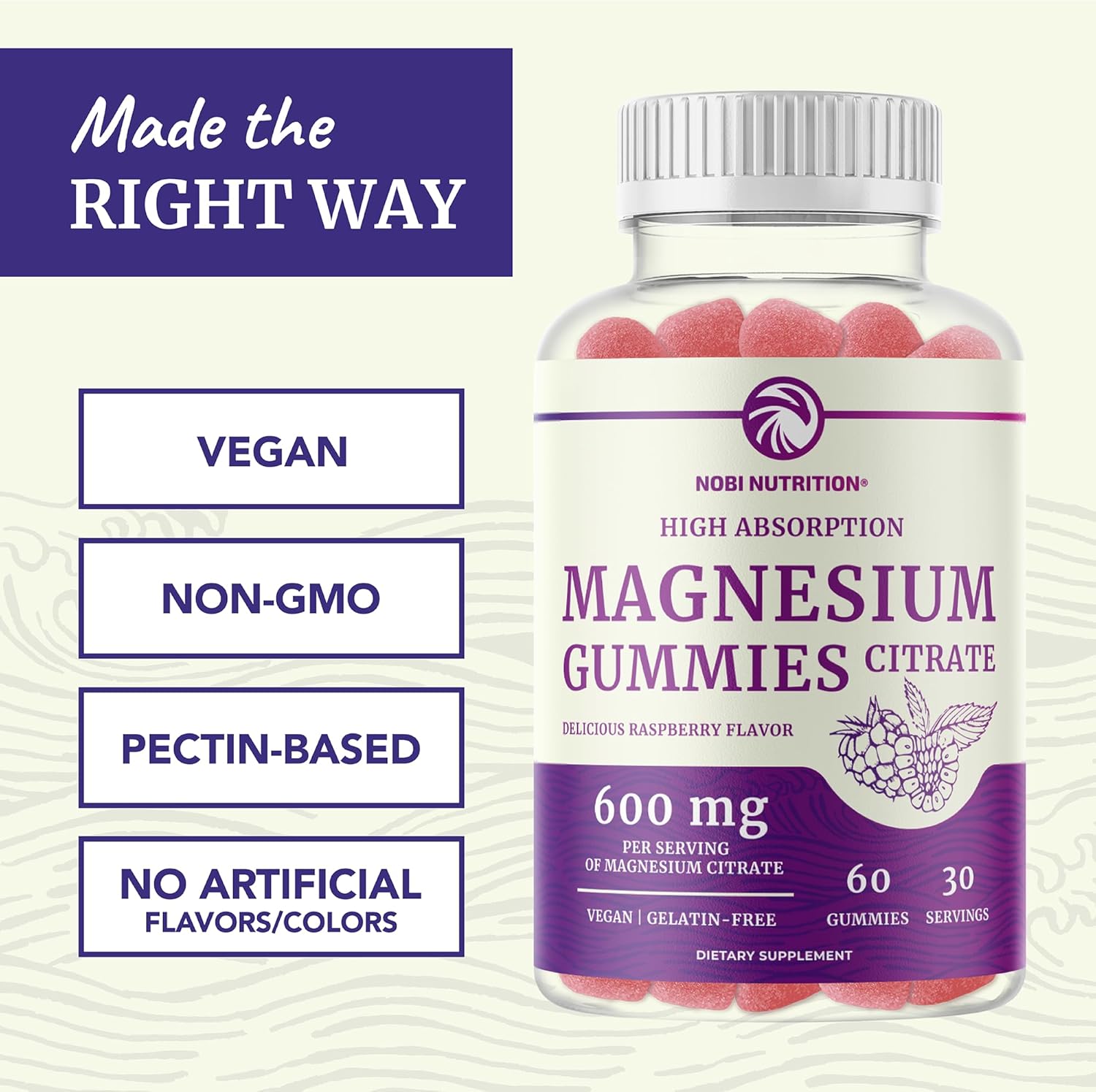 Magnesium Citrate Gummies | 600mg | High Absorption Magnesium for Calm, Relaxation & Digestion | Vegan, Non-GMO | Raspberry Flavor | Extra Strength Magnesium Gummy Supplement for Adults | 60 Count-7