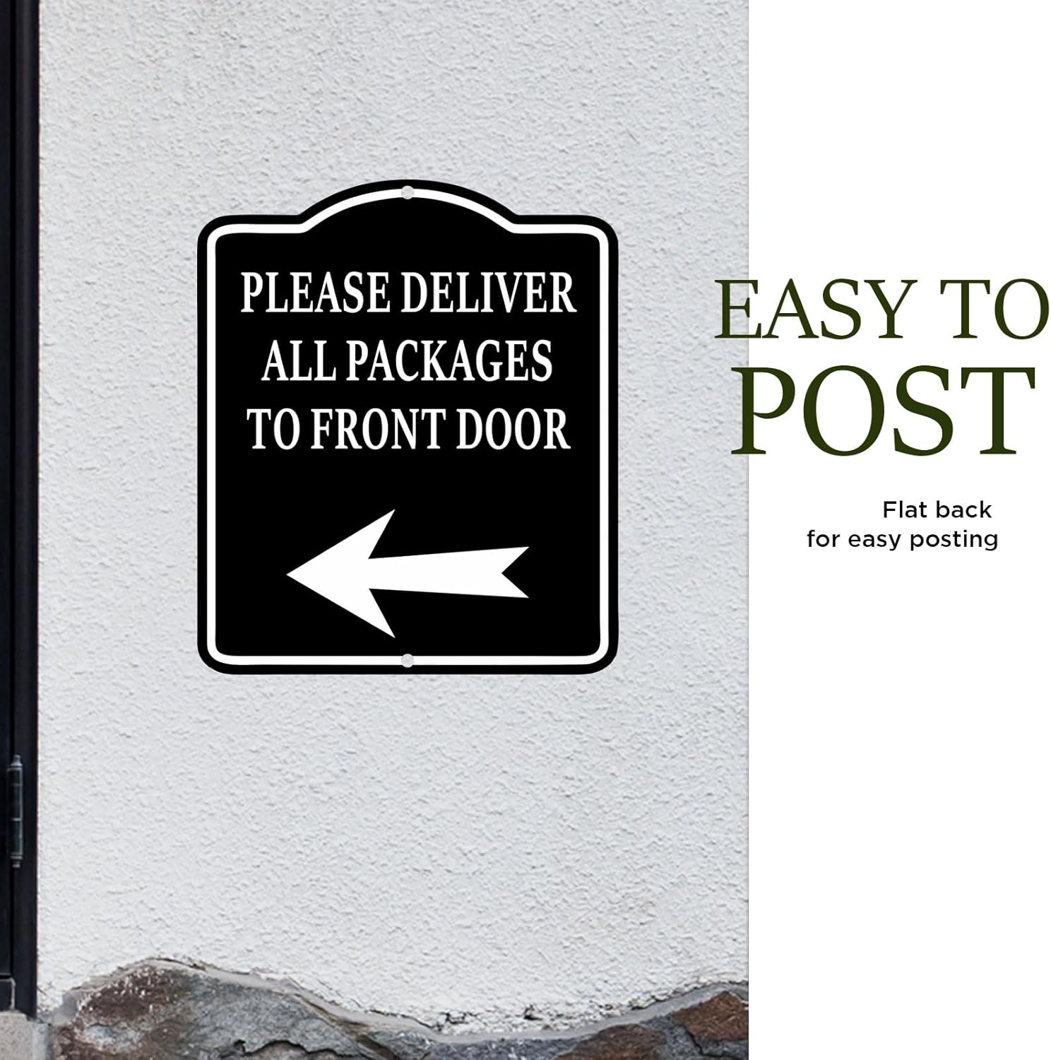 Delivery Sign, Joyfulmap Please Deliver All Packages to Front Door Left Delivery Sign, Aluminum BLACK Sign for Delivery Driver, Indoor Outdoor Signs for Home, Office, Work, 8.5"x10"-1