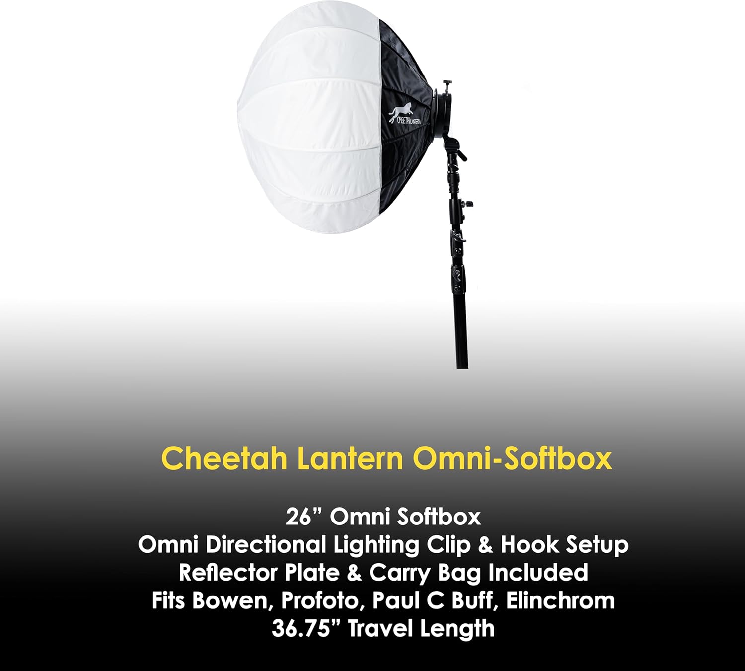 Cheetah Stand Lantern Softbox (Low Profile Bowen) Clip & Hook Style Softbox - Compatible with Bowens, Profoto, Alienbees, Glow, Elinchrom, Flashpoint Strobes-1