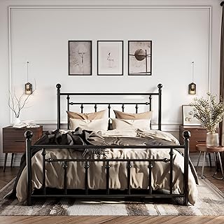 SHA CERLIN 14'' Full Size Metal Platform Bed Frame/Victorian Headboard and Footboard/Steel Slats Mattress Foundation for Storage/No Box Spring Needed/Noise Free/Black