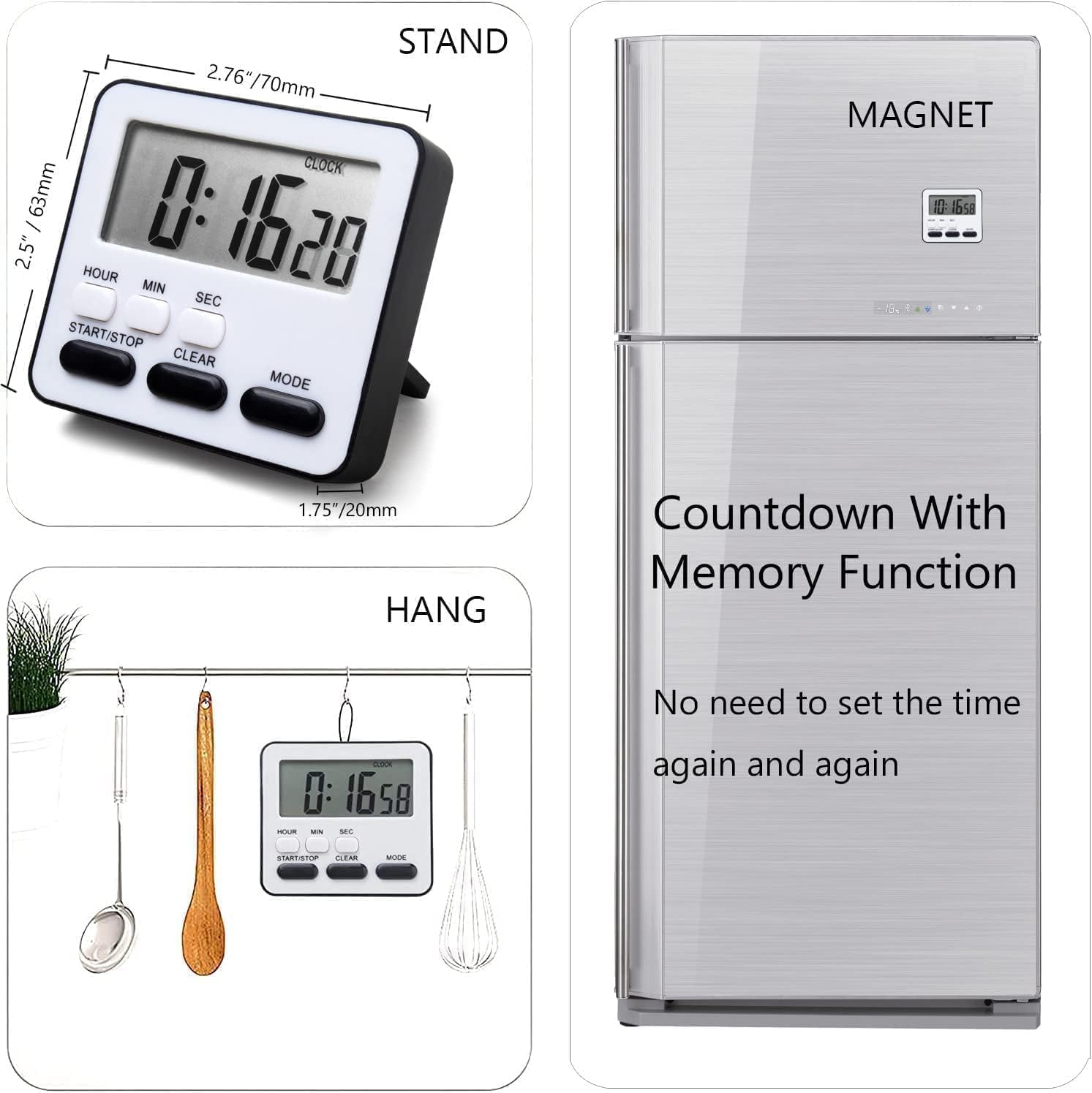 Kitchen Timer for Kids for Cooking Count Down Count up Tanmalan Alarm Clock Desk Clock(Black)-1