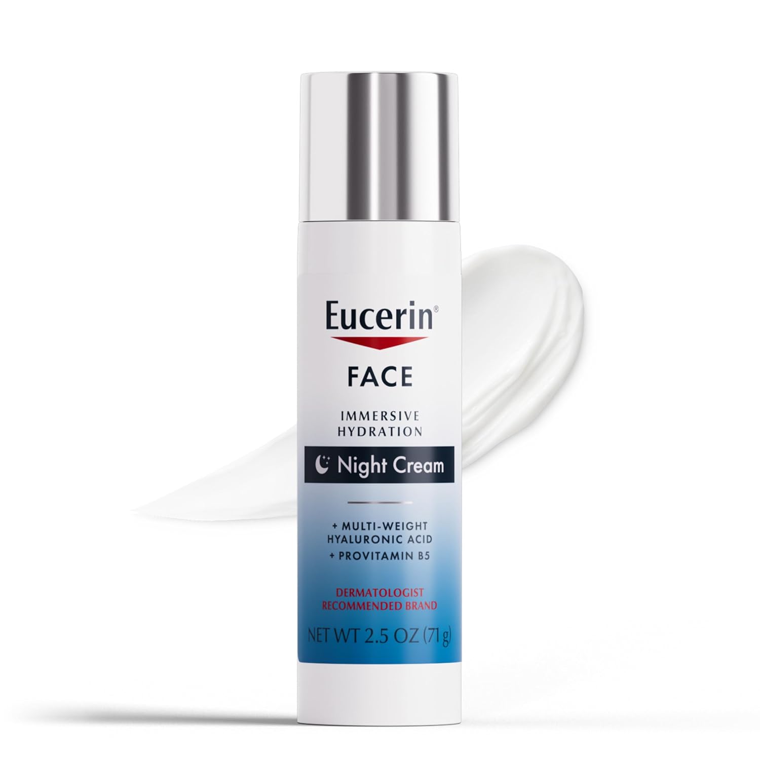 Eucerin Face Immersive Hydration Night Cream with Hyaluronic Acid and Provitamin B5, Ultra-Lightweight Face Moisturizer Smooths Fines Lines and Wrinkles, 2.5 Oz Bottle-0