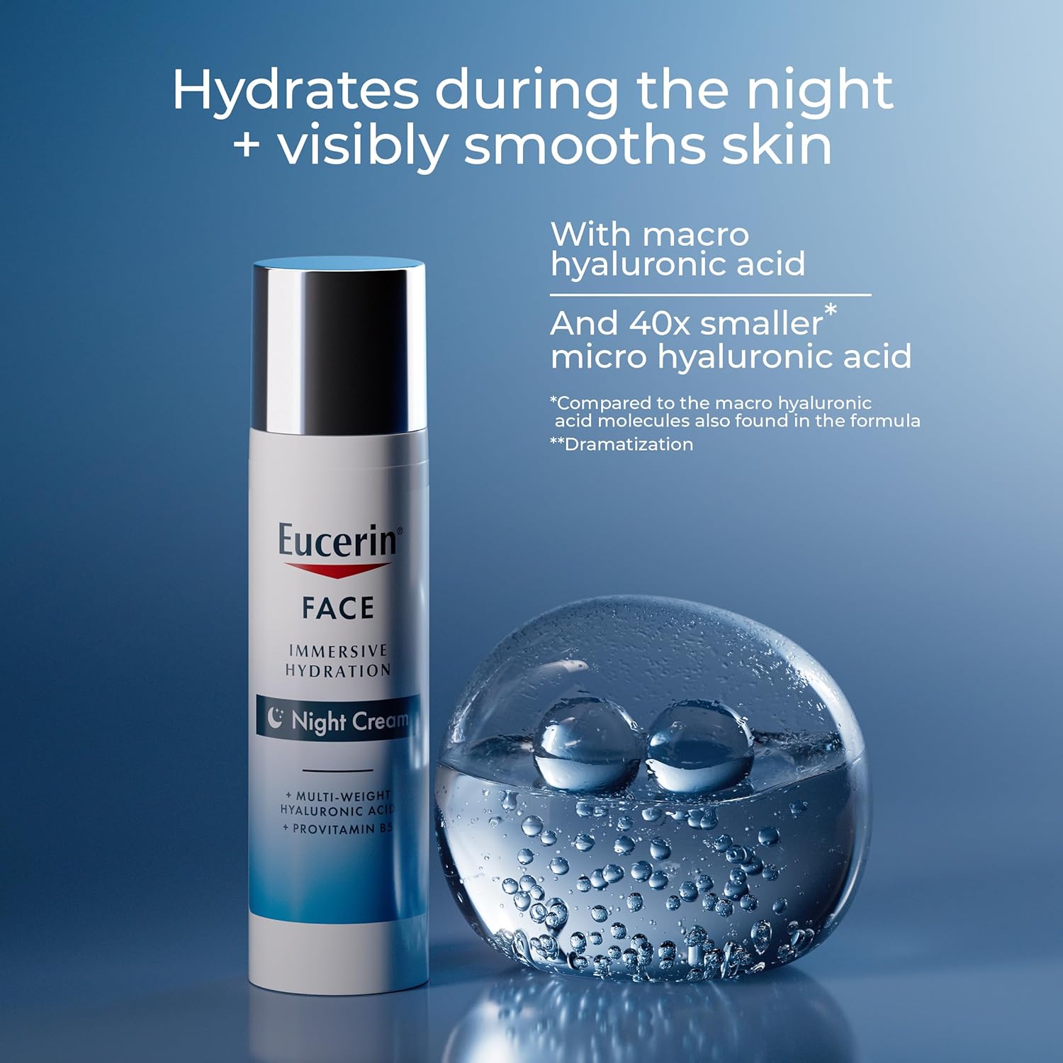 Eucerin Face Immersive Hydration Night Cream with Hyaluronic Acid and Provitamin B5, Ultra-Lightweight Face Moisturizer Smooths Fines Lines and Wrinkles, 2.5 Oz Bottle-2