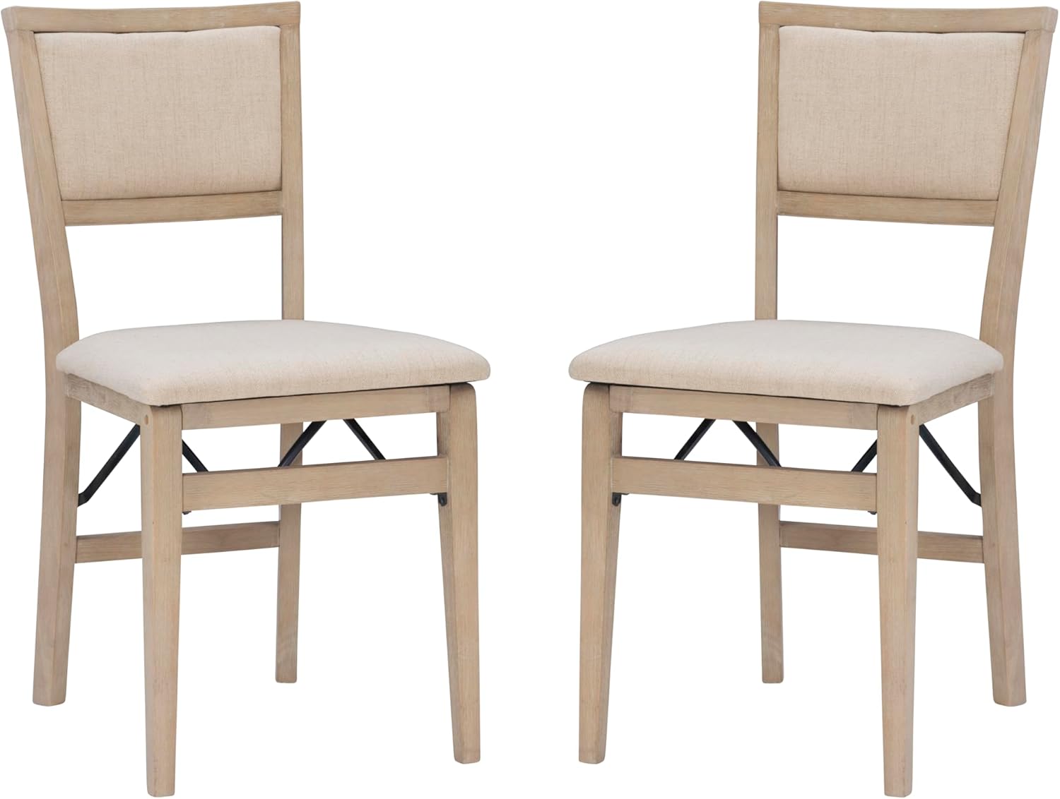 Linon Keira Wooden Folding Chair Upholstered Seat and Back Set of 2, Dining Height, Rustic Natural & Beige-0