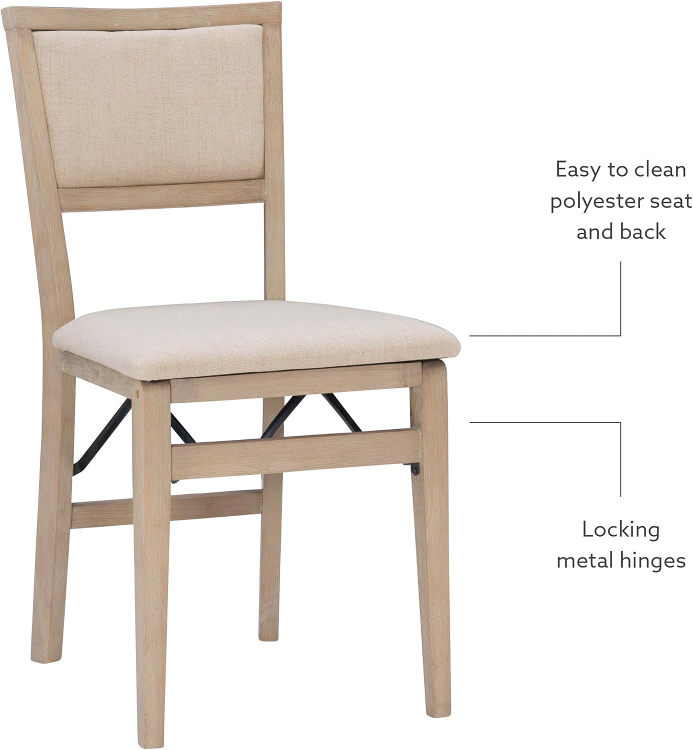 Linon Keira Wooden Folding Chair Upholstered Seat and Back Set of 2, Dining Height, Rustic Natural & Beige-10