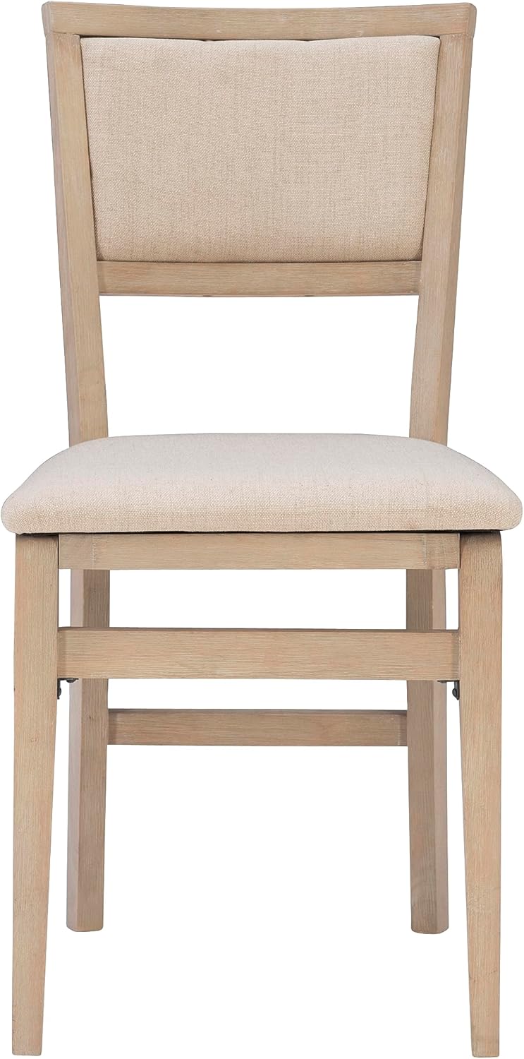 Linon Keira Wooden Folding Chair Upholstered Seat and Back Set of 2, Dining Height, Rustic Natural & Beige-13