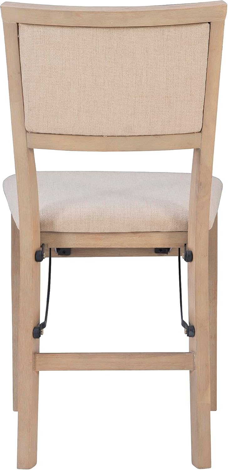 Linon Keira Wooden Folding Chair Upholstered Seat and Back Set of 2, Dining Height, Rustic Natural & Beige-16