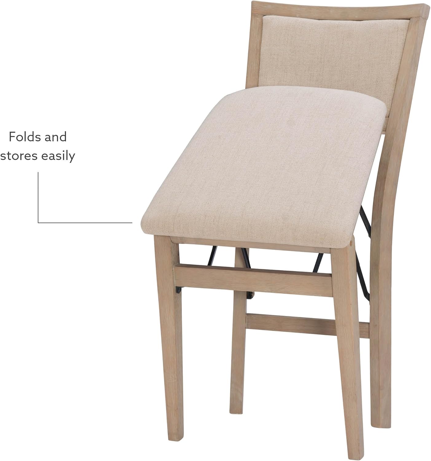 Linon Keira Wooden Folding Chair Upholstered Seat and Back Set of 2, Dining Height, Rustic Natural & Beige-9