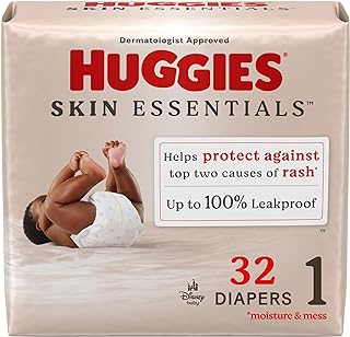 Huggies Size 1 Diapers, Skin Essentials Baby Diapers, Size 1 (8-14 lbs), 32 Count