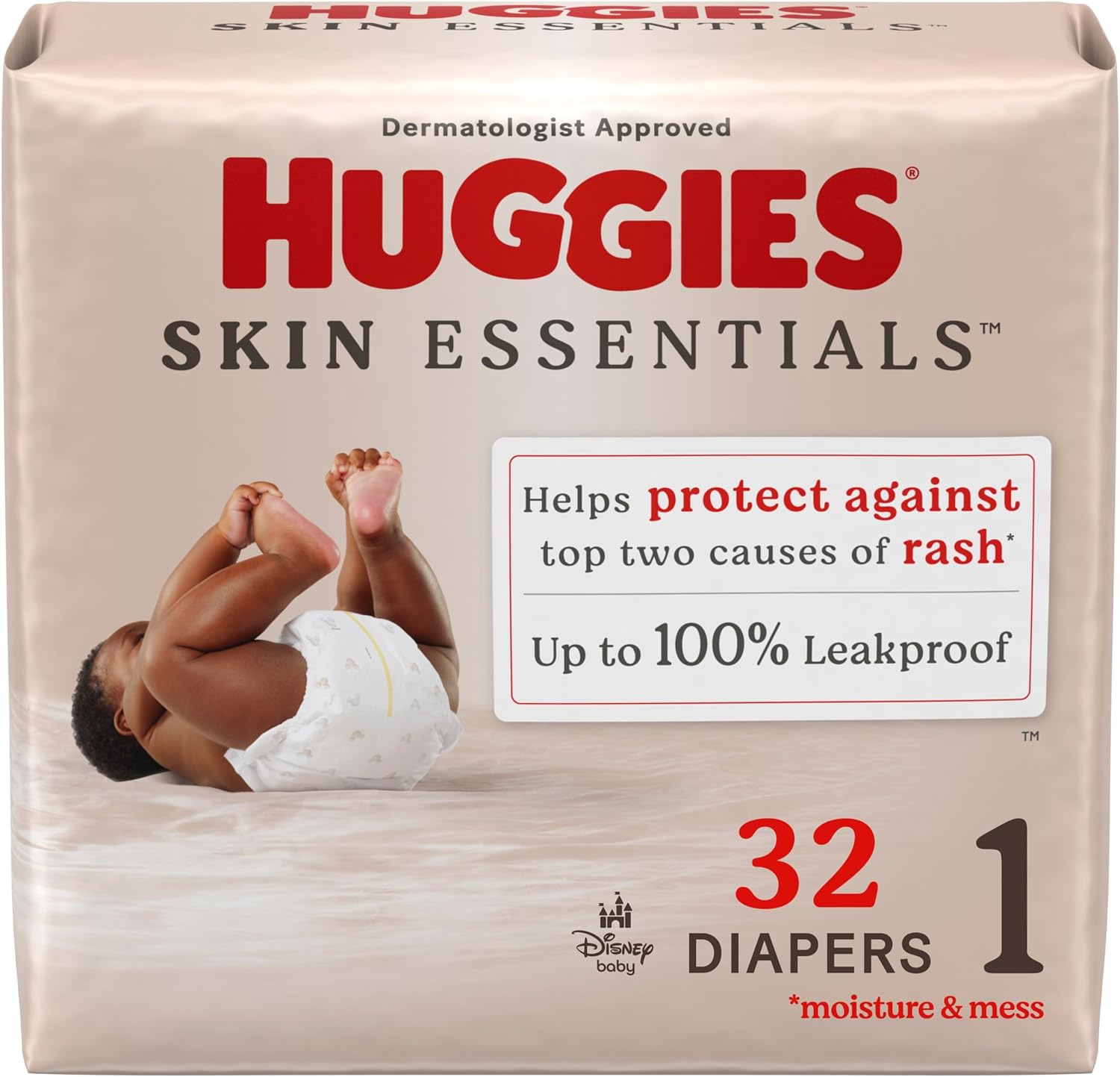 Huggies Size 1 Diapers, Skin Essentials Baby Diapers, Size 1 (8-14 lbs), 32 Count-0