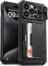 Vihibii for iPhone 15 Pro Max Case with Card Holder (4 Cards) & Slide Camera Cover & Kickstand, Military Grade Drop Protection, Rugged Hard Back & Silicone Edge Wallet Phone Case, 6.7" 2023, Black