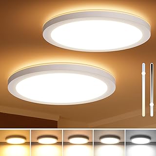 Brightever Flush Mount Ceiling Light Fixture with Night Light, 7 Inch Modern LED Ceiling Light, 12W 1400LM 2700K/3000K/3500K/4000K/5000K Selectable, Dimmable Ceiling Lamp for Bedroom, Kitchen, Closet