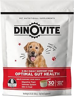 Dinovite Probiotic Supplement for Dogs - Omega 3 for Dogs - Hot Spot Relief - Skin & Coat Supplement for Dogs - 30 Day Supply (30 Day Supply, Large Dogs (45+ lbs))